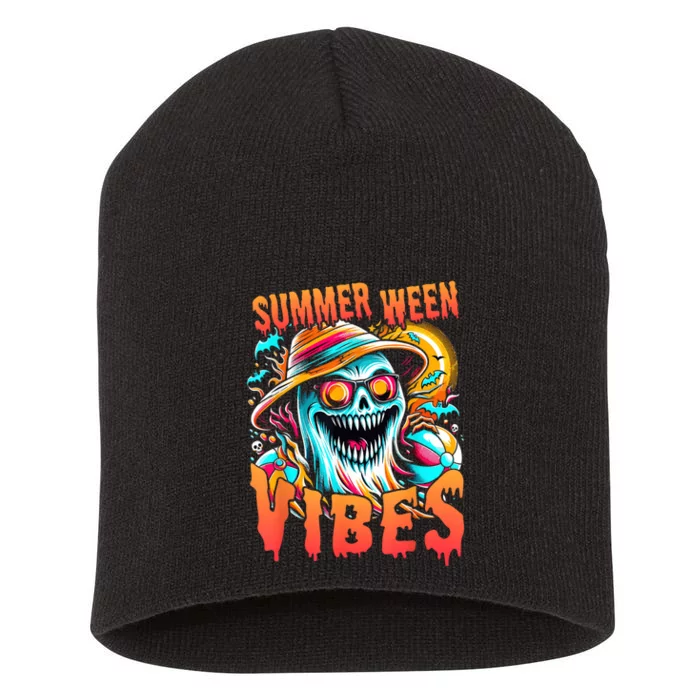 Summerween Vibes Halloween Summer Holliday Scary Ghost Funny Short Acrylic Beanie