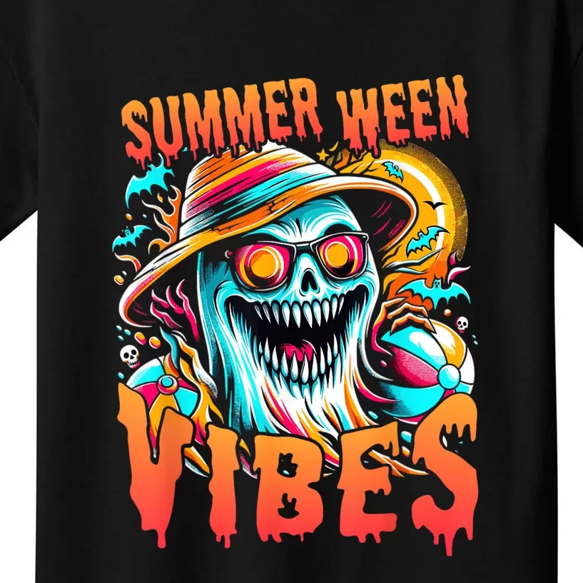 Summerween Vibes Halloween Summer Holliday Scary Ghost Funny Kids T-Shirt