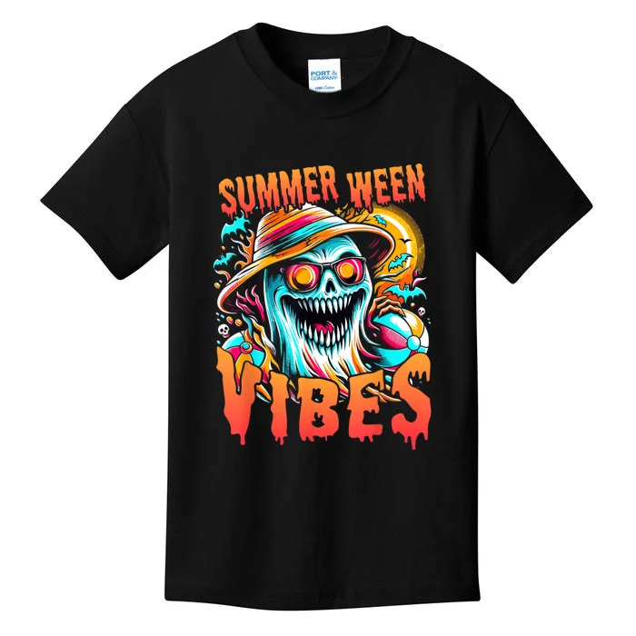 Summerween Vibes Halloween Summer Holliday Scary Ghost Funny Kids T-Shirt