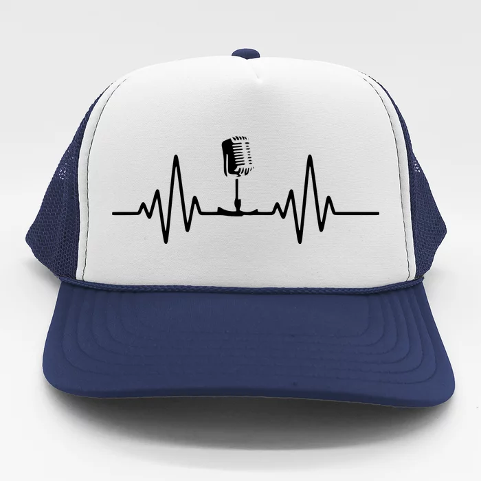 Singer Vocalist Heartbeat Line Microphone Music Singing Trucker Hat