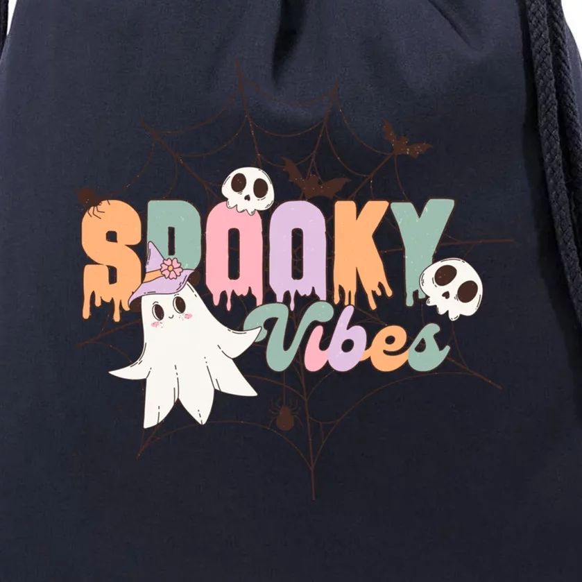 Spooky Vibes Halloween Ghost Spider Web Festive Design Gift Drawstring Bag