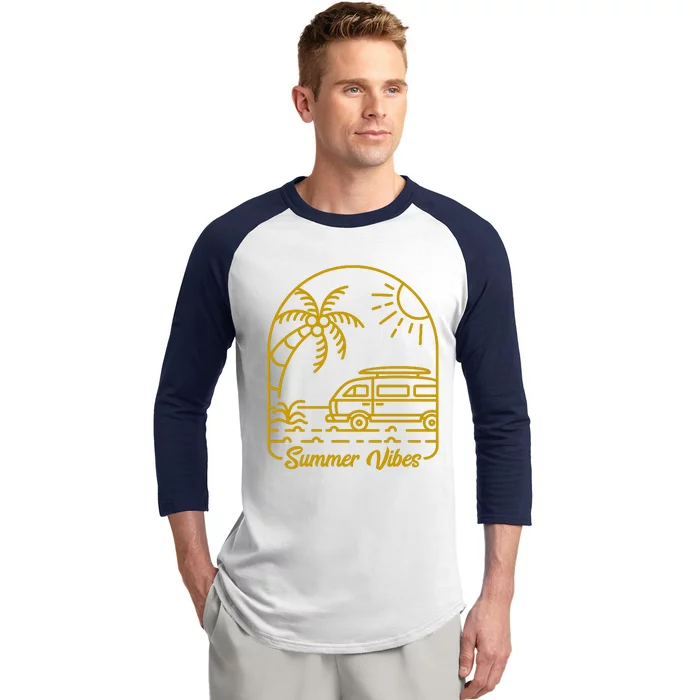 Summer Vibes Illustration Baseball Sleeve Shirt