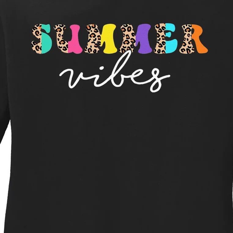 Summer Vibes Leopard Hello Summer Vacation Family Ladies Long Sleeve Shirt