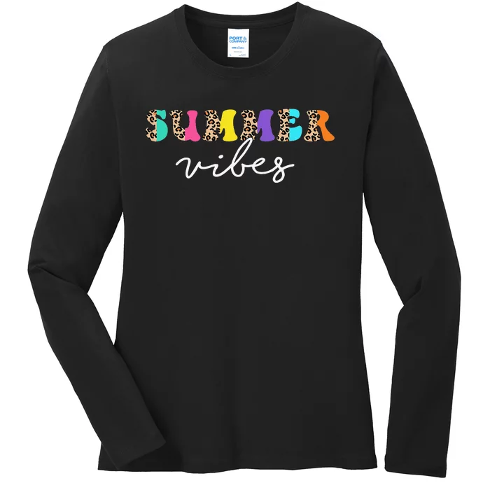 Summer Vibes Leopard Hello Summer Vacation Family Ladies Long Sleeve Shirt