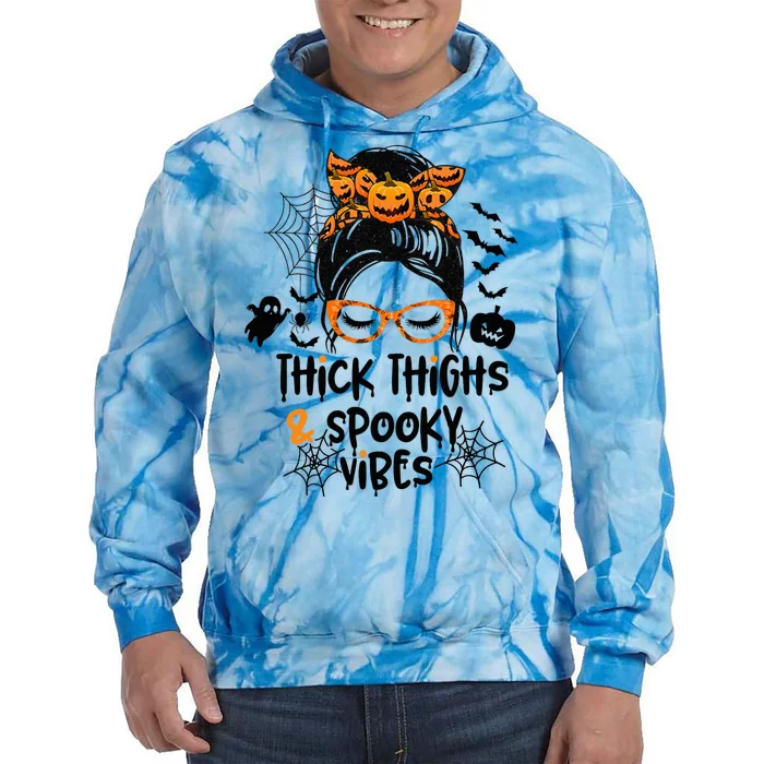 Spooky Vibes Messy Bun Halloween Leggings Tie Dye Hoodie