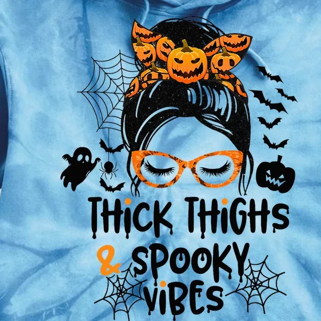 Spooky Vibes Messy Bun Halloween Leggings Tie Dye Hoodie