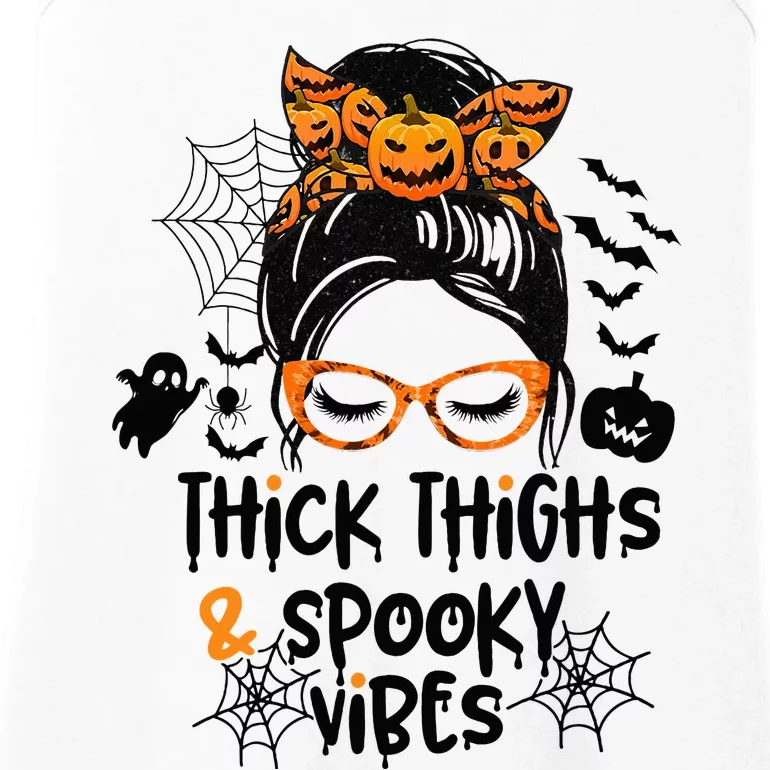 Spooky Vibes Messy Bun Halloween Leggings Ladies Essential Tank