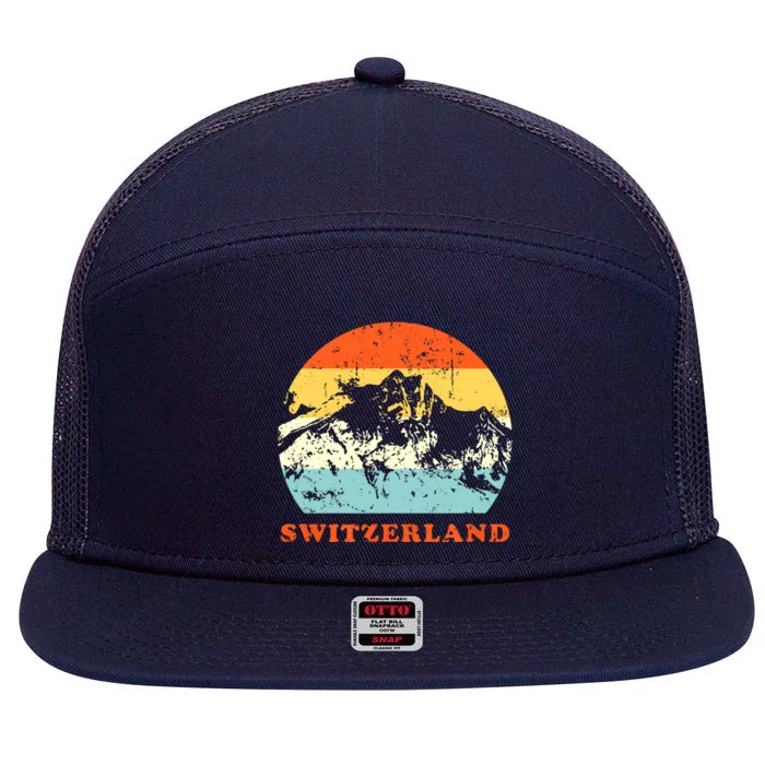 Switzerland Vintage Mountains Swiss Souvenir Gift 7 Panel Mesh Trucker Snapback Hat