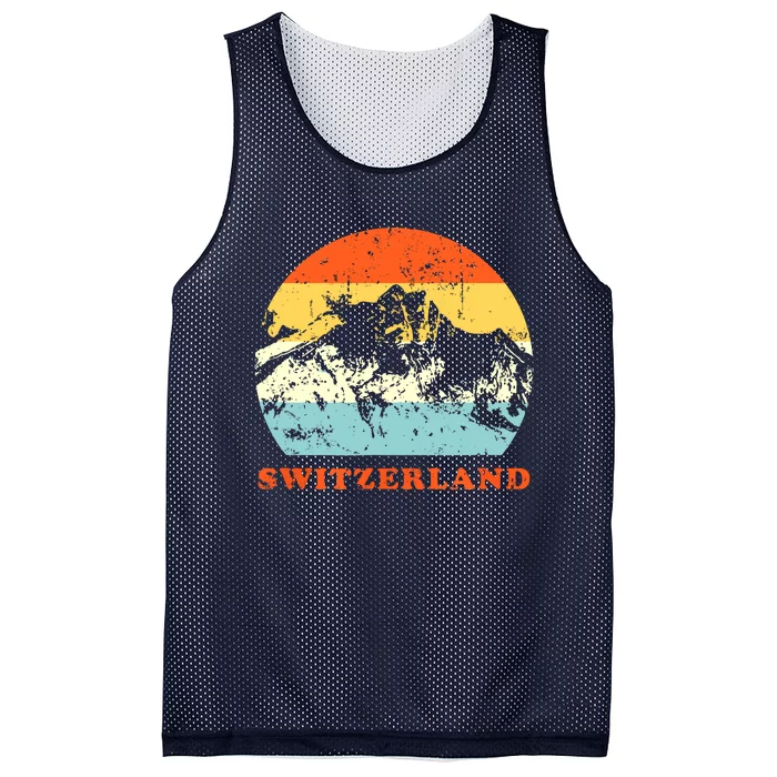 Switzerland Vintage Mountains Swiss Souvenir Gift Mesh Reversible Basketball Jersey Tank