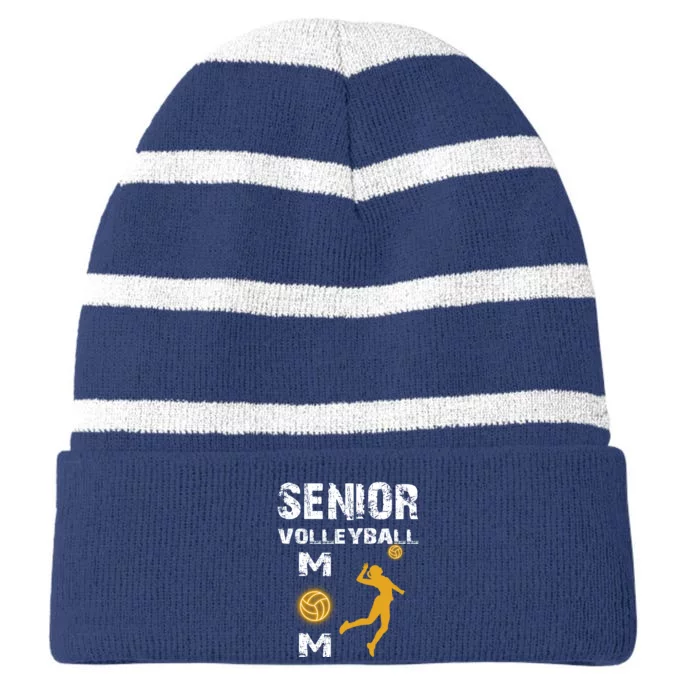 Senior Volleyball Mom Gift Striped Beanie with Solid Band