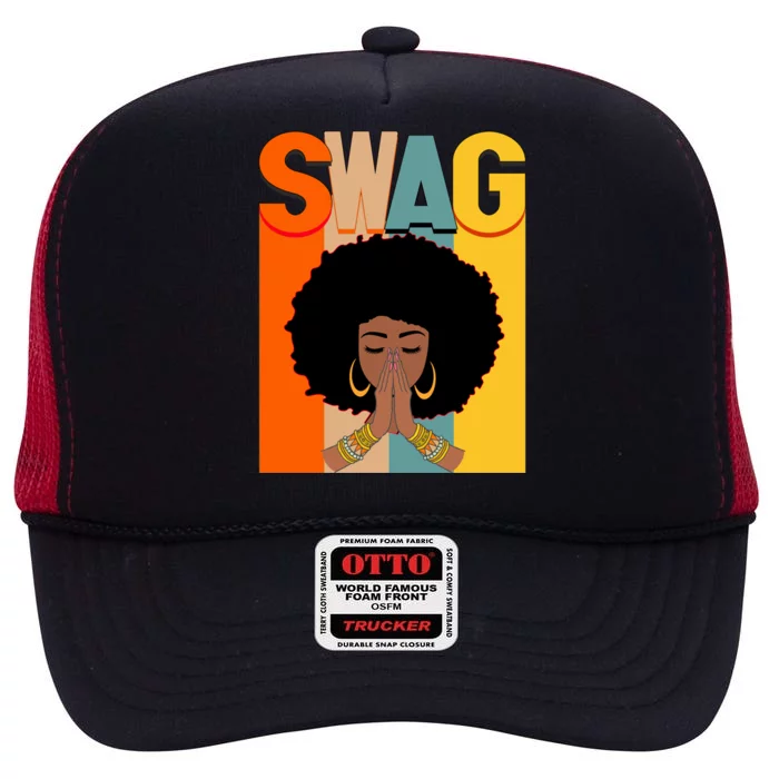 Swag Vintage Melanin Afro Queen Black History Month Gift High Crown Mesh Trucker Hat