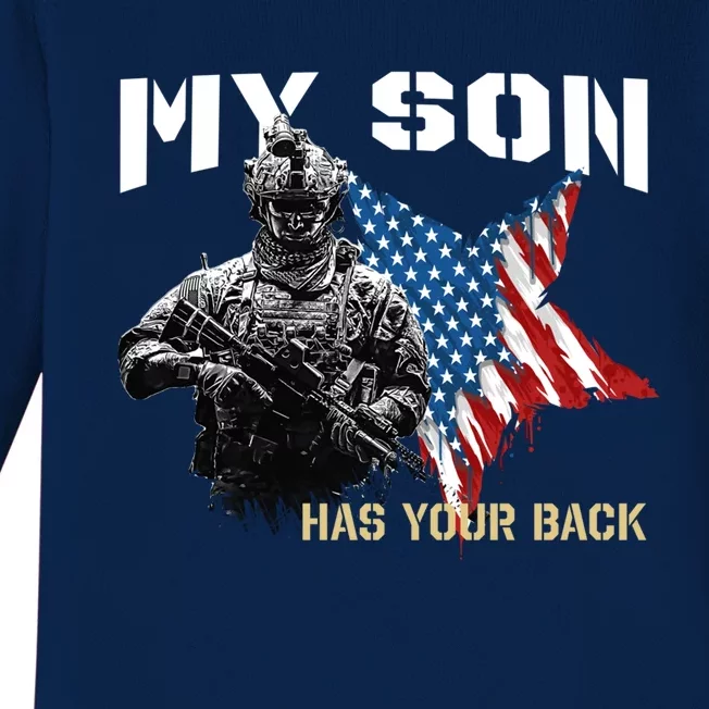 Soldier Veteran My Son Has Your Back Gift Baby Long Sleeve Bodysuit