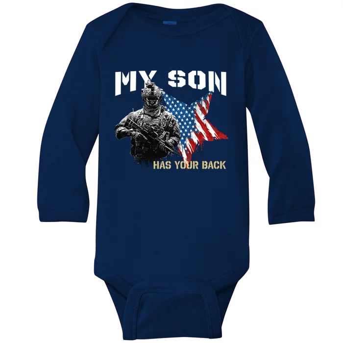 Soldier Veteran My Son Has Your Back Gift Baby Long Sleeve Bodysuit