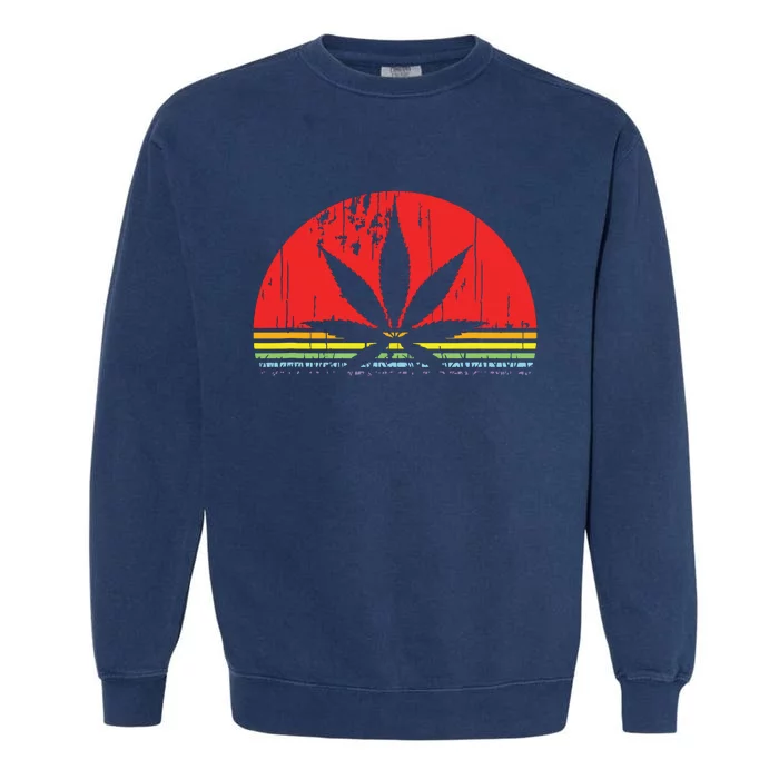 Sunset Vintage Marijuana Weed Cannabis Leaf St Patricks Day Garment-Dyed Sweatshirt