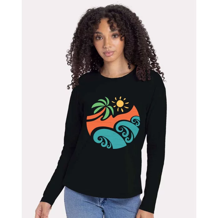 Summer Vacation Ocean Waves Womens Cotton Relaxed Long Sleeve T-Shirt