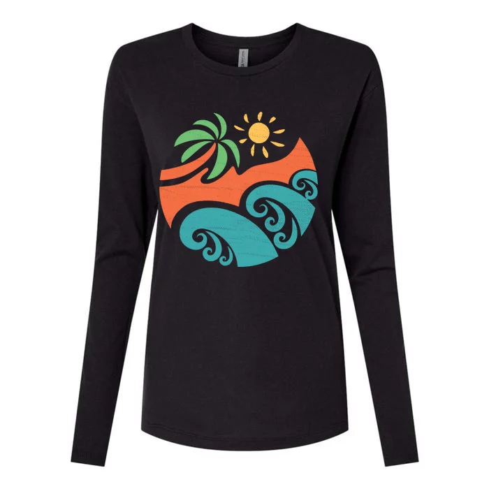 Summer Vacation Ocean Waves Womens Cotton Relaxed Long Sleeve T-Shirt