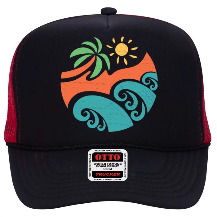 Summer Vacation Ocean Waves High Crown Mesh Trucker Hat