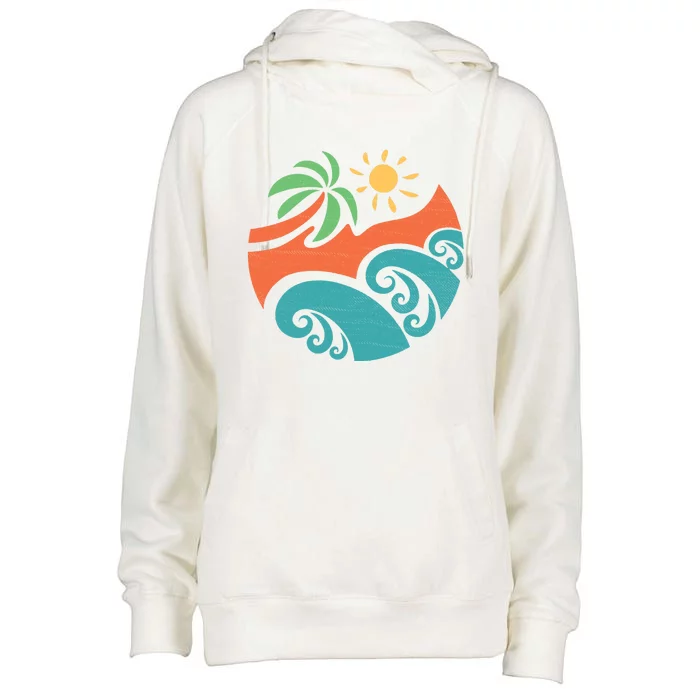 Summer Vacation Ocean Waves Womens Funnel Neck Pullover Hood