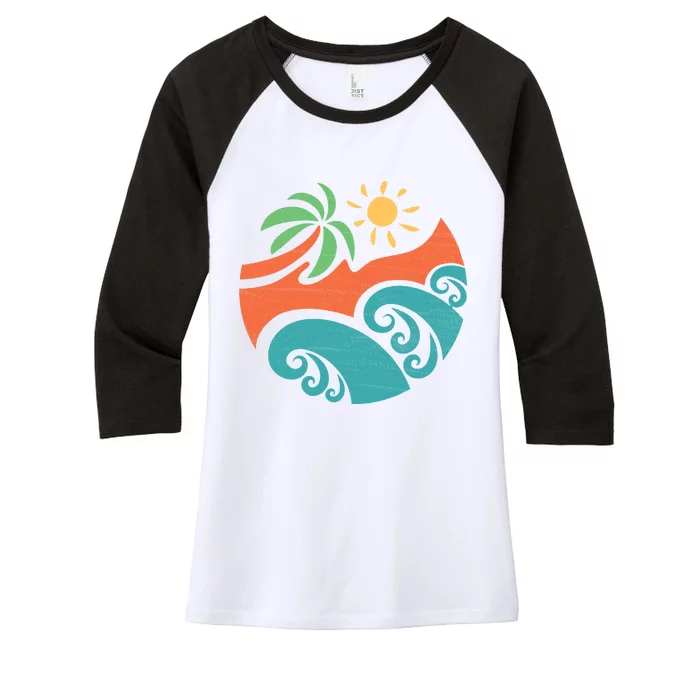 Summer Vacation Ocean Waves Women's Tri-Blend 3/4-Sleeve Raglan Shirt