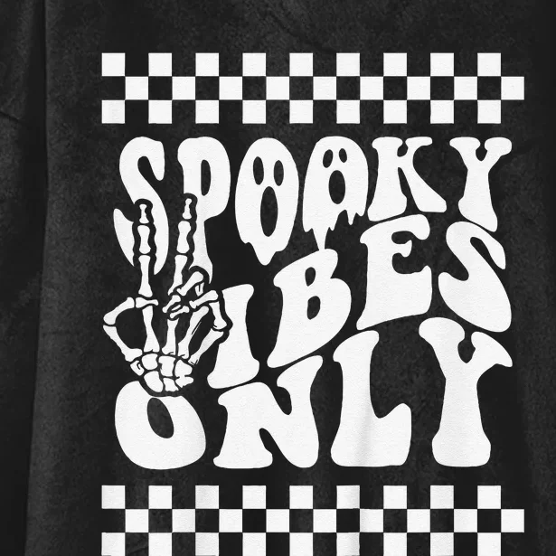 Spooky Vibes Only Halloween Skeleton Peace Checkered Hooded Wearable Blanket