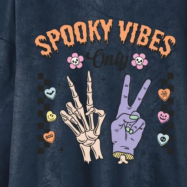 Spooky Vibes Only Skeleton Bone Hand Halloween Gift Hooded Wearable Blanket