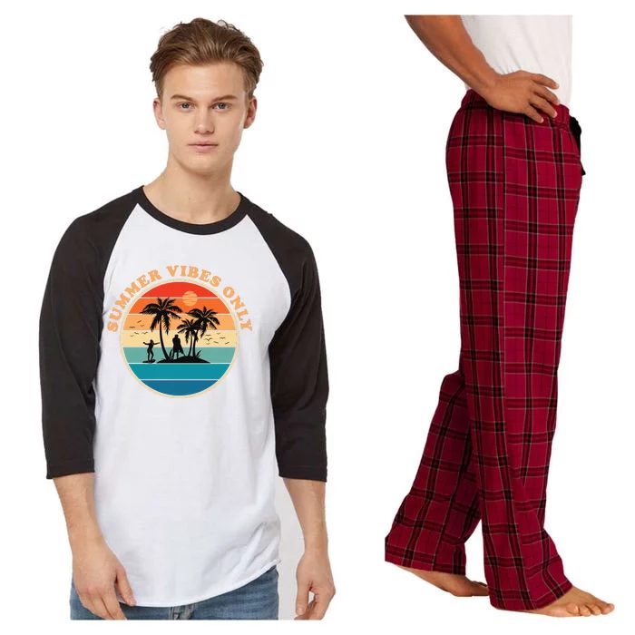 Summer Vibes Only Retro Beach Sunset Raglan Sleeve Pajama Set