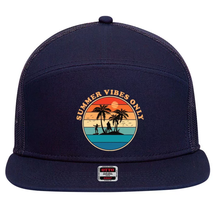 Summer Vibes Only Retro Beach Sunset 7 Panel Mesh Trucker Snapback Hat