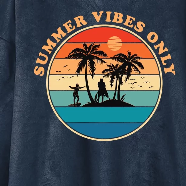 Summer Vibes Only Retro Beach Sunset Hooded Wearable Blanket