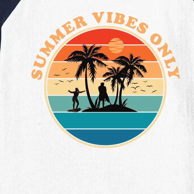 Summer Vibes Only Retro Beach Sunset Baseball Sleeve Shirt