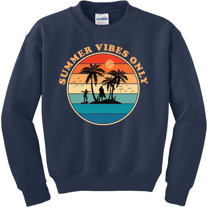 Summer Vibes Only Retro Beach Sunset Kids Sweatshirt