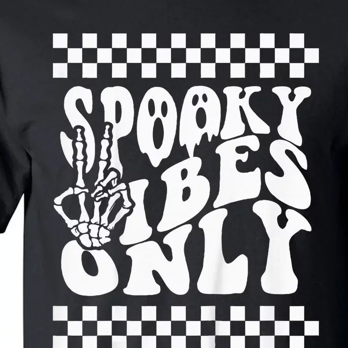 Spooky Vibes Only Halloween Skeleton Peace Checkered Tall T-Shirt