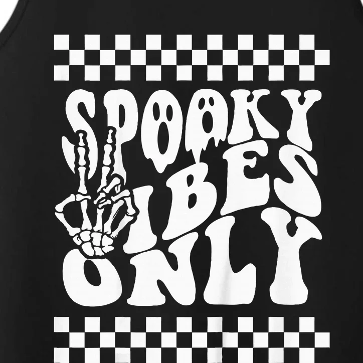 Spooky Vibes Only Halloween Skeleton Peace Checkered Performance Tank