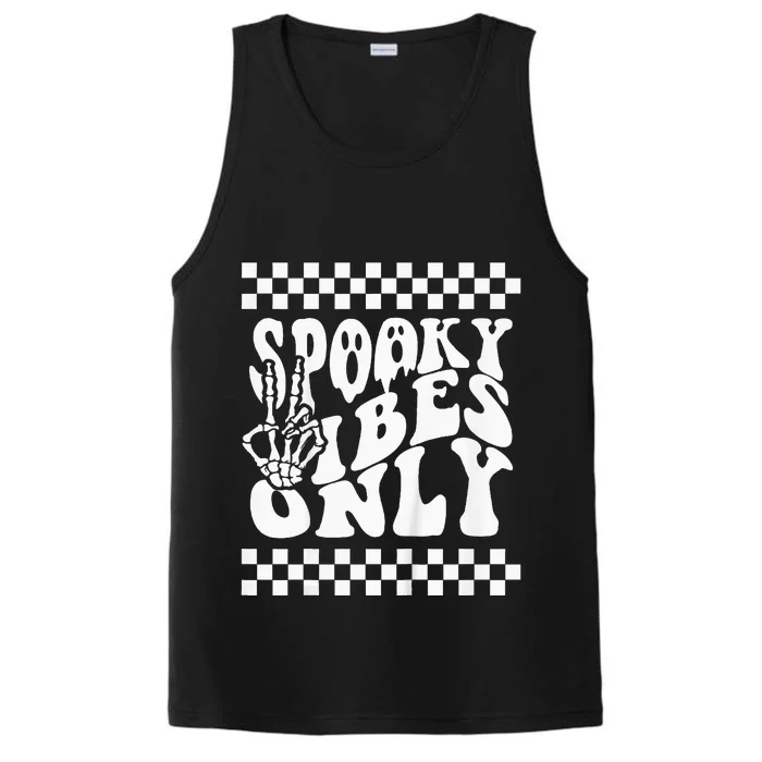 Spooky Vibes Only Halloween Skeleton Peace Checkered Performance Tank