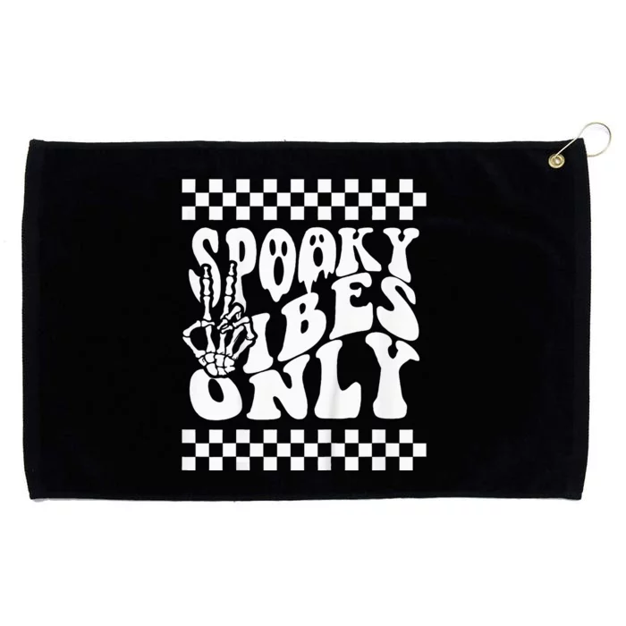 Spooky Vibes Only Halloween Skeleton Peace Checkered Grommeted Golf Towel