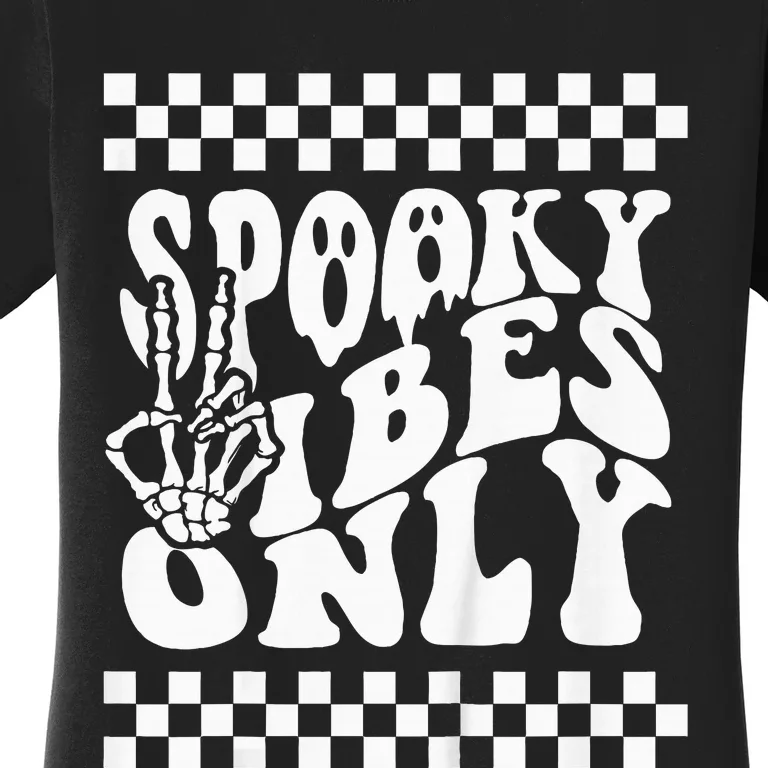 Spooky Vibes Only Halloween Skeleton Peace Checkered Women's T-Shirt