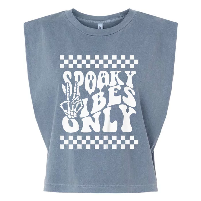 Spooky Vibes Only Halloween Skeleton Peace Checkered Garment-Dyed Women's Muscle Tee