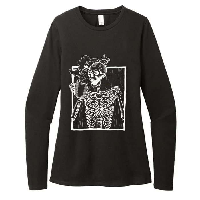 Skeleton Vintage Picture With Smiling Skull Ing Coffee Meaningful Gift Womens CVC Long Sleeve Shirt