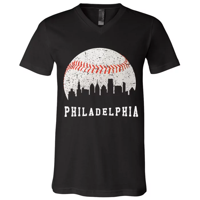 Skyline Vintage Philadelphia Baseball Fans V-Neck T-Shirt