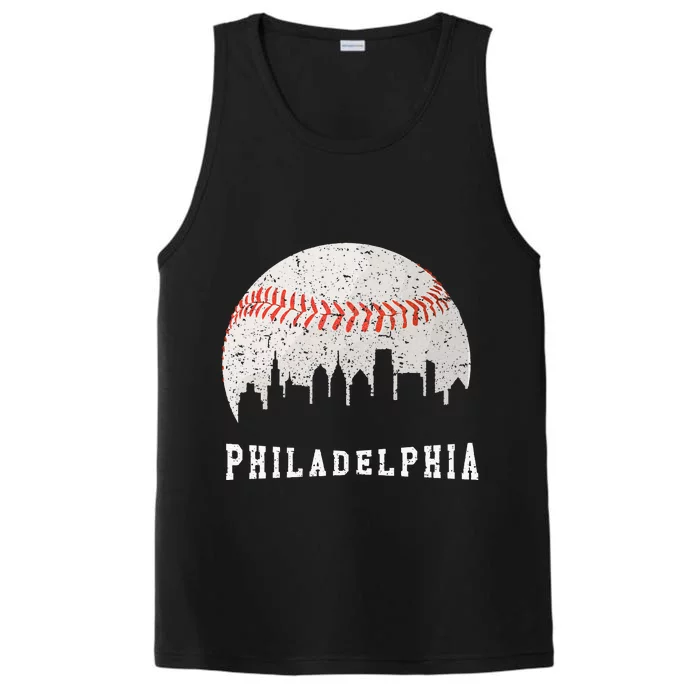 Skyline Vintage Philadelphia Baseball Fans Performance Tank