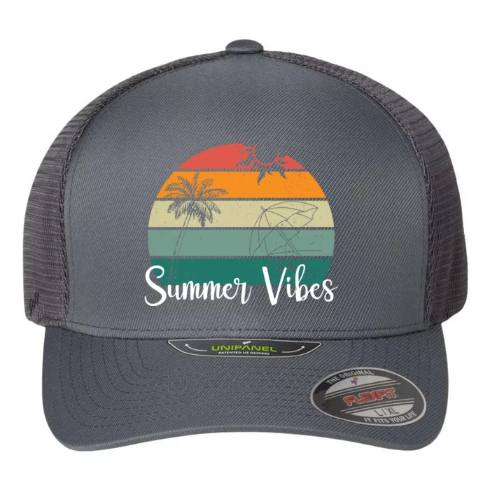 Summer Vibes Palm Trees Retro Sunset Flexfit Unipanel Trucker Cap