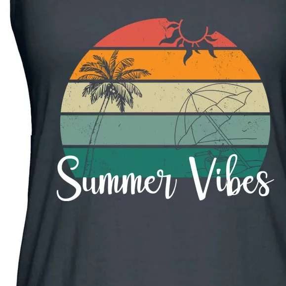 Summer Vibes Palm Trees Retro Sunset Ladies Essential Flowy Tank