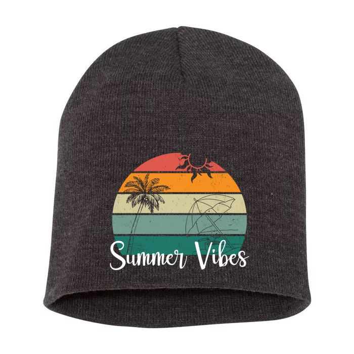 Summer Vibes Palm Trees Retro Sunset Short Acrylic Beanie