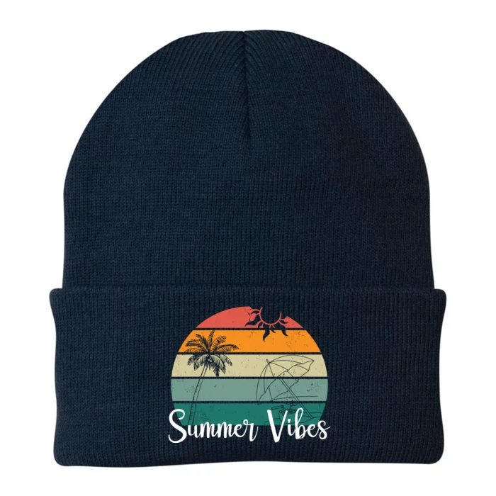 Summer Vibes Palm Trees Retro Sunset Knit Cap Winter Beanie