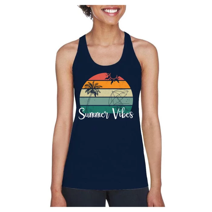 Summer Vibes Palm Trees Retro Sunset Women's Racerback Tank