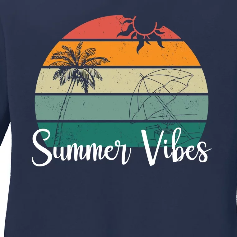 Summer Vibes Palm Trees Retro Sunset Ladies Long Sleeve Shirt