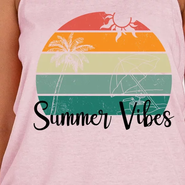 Summer Vibes Palm Trees Retro Sunset Women's Knotted Racerback Tank