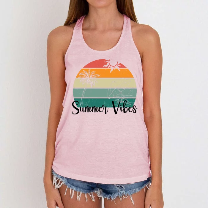 Summer Vibes Palm Trees Retro Sunset Women's Knotted Racerback Tank