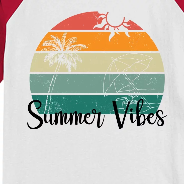 Summer Vibes Palm Trees Retro Sunset Kids Colorblock Raglan Jersey