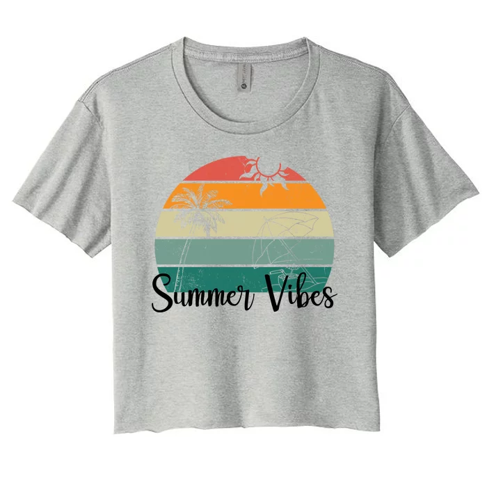 Summer Vibes Palm Trees Retro Sunset Women's Crop Top Tee