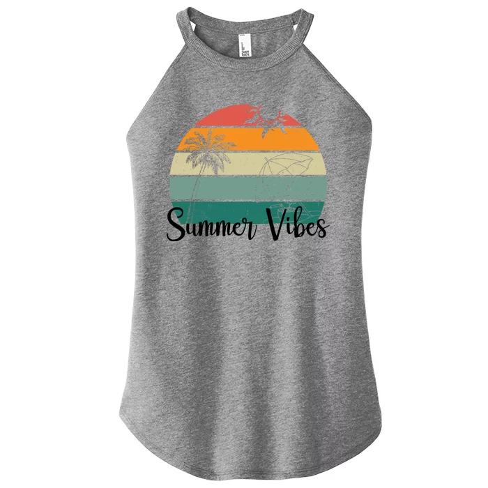 Summer Vibes Palm Trees Retro Sunset Women’s Perfect Tri Rocker Tank